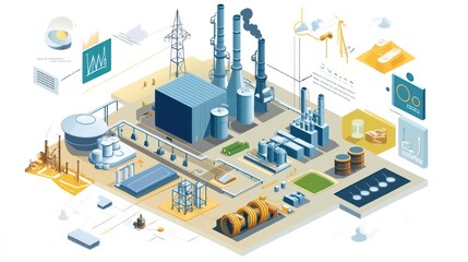 Obraz premium A diagram showing how oil byproducts are transformed into energy, with detailed steps highlighting the innovative process of creating renewable energy from industrial waste