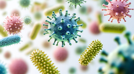 Set of microbes and viruses isolated white background