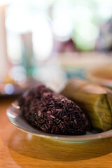 Black sticky rice served on dish in restaurants
