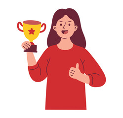 Fototapeta premium Woman Winner with Gold Cup in Hands