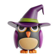 Owl Wearing a Purple Witch Hat with Green Band