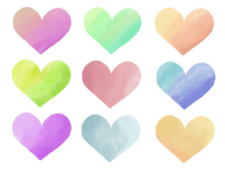 イラスト：ハートの水彩・素材セット