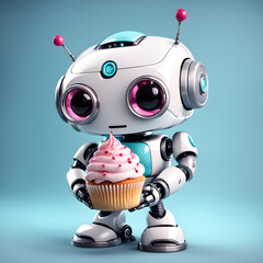 robot with a cupcake