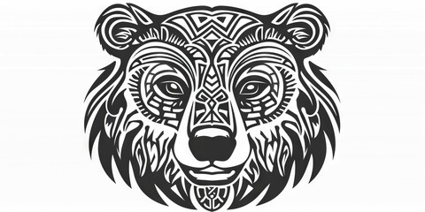 Obraz premium Bear head with tribal ornaments in simple line art.