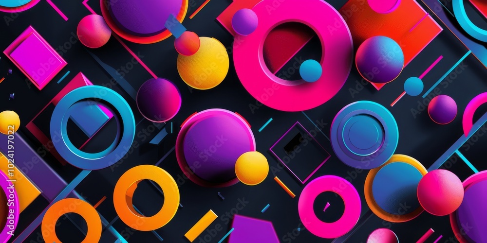 Poster a colorful background with many different colored circles and squares