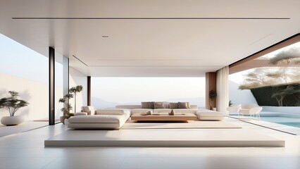 A cutting-edge minimalist house with a seamless blend of indoor and outdoor spaces, characterized by simplicity and functionality, isolated on white background
