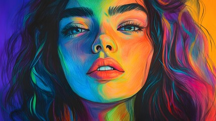 Fototapeta premium Abstract Portrait of a Woman with Vibrant Colors and Swirling Strokes