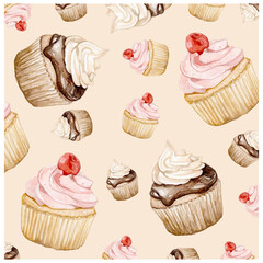 Cupcake background image painted with watercolors