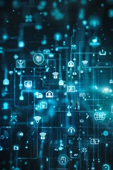 Fototapeta premium Copy space enhanced with cybersecurity icons.