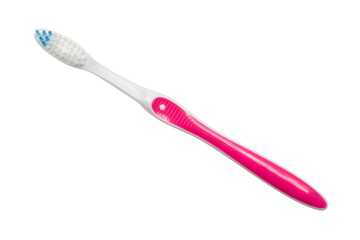 Pink toothbrush isolated on white background. A simple toothbrush.