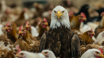 Majestic Eagle Among Chickens