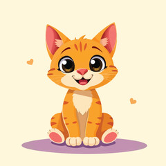 A Cute Cat Sitting With A Adorable Face Flat Character Illustration On Light Background