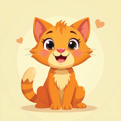 A Cute Cat Sitting With A Adorable Face Flat Character Illustration On Light Background