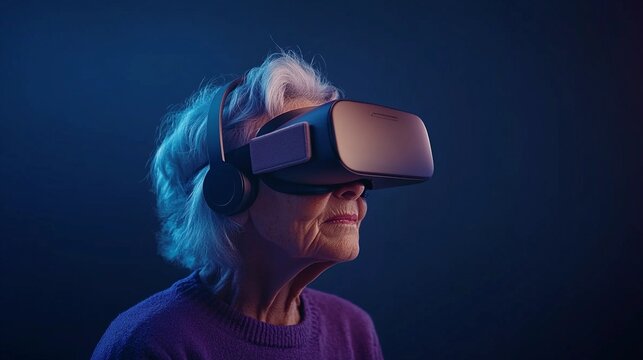 Elderly Woman Using Virtual Reality Headset - Senior Technology Experience