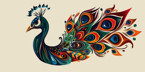 Obraz premium Peacock head featuring colorful tribal ornaments.