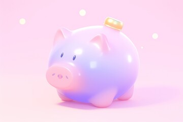 A Pink and Purple Piggy Bank with a Gold Coin Slot on a Pink Background