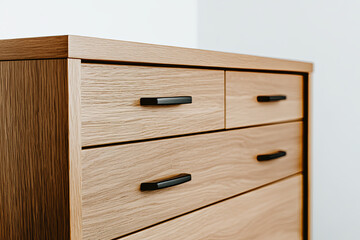 Contemporary dresser with multiple drawers on a white background