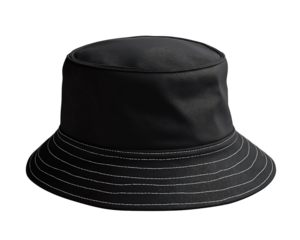 A black bucket hat mockup, isolated on a transparent background.