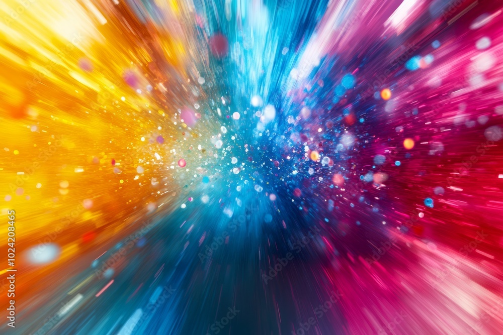 Poster a colorful explosion of light and color with a blurry background. the colors are bright and vibrant,