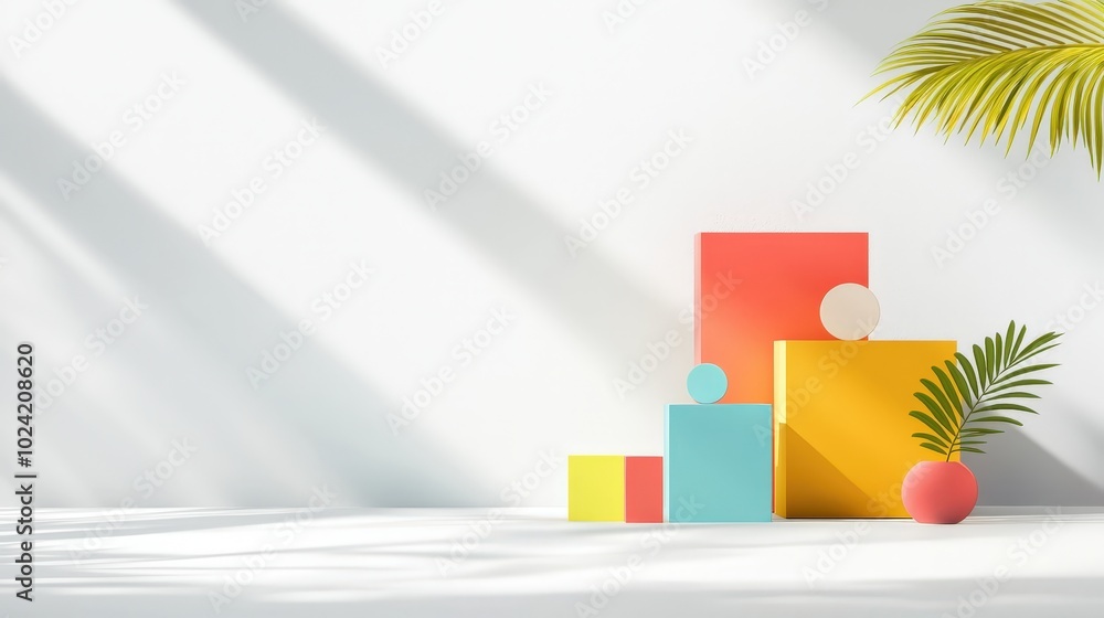 Poster simple geometric shapes with soft shadows on a plain background