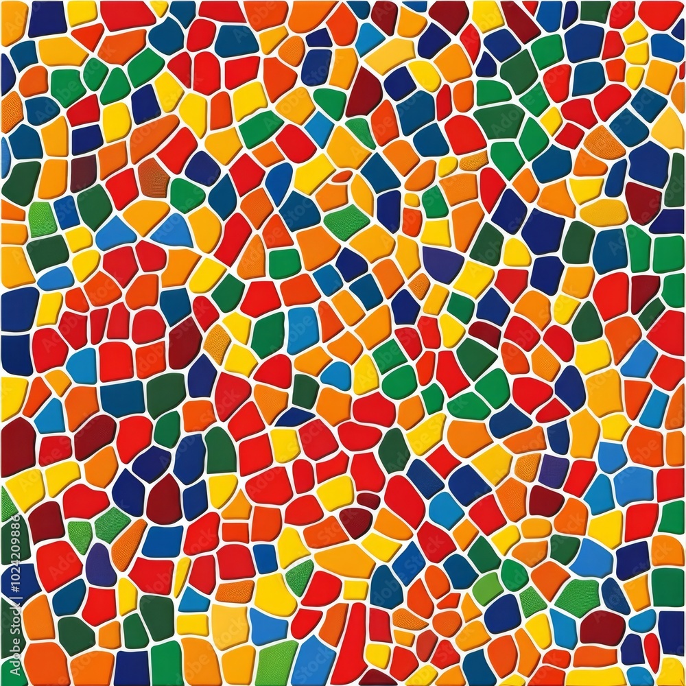 Poster a colorful mosaic tile pattern with a variety of colors. the tiles are arranged in a way that create