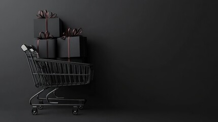 Black Friday cart and gifts sale banner with Black Friday online shopping concept marketing poster advertisement