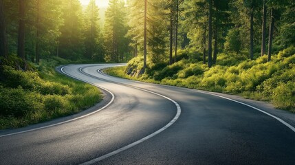 Fototapeta premium Winding Road Through Lush Green Forest