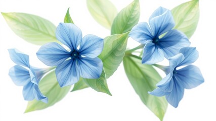 Fototapeta premium High-Resolution Watercolor Blue Flowers with Green Leaves - Bokeh Effect Photography