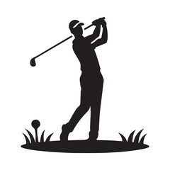 Black Golf Player Silhouette Vector Clip Art Icon Athletic Sports Illustration
