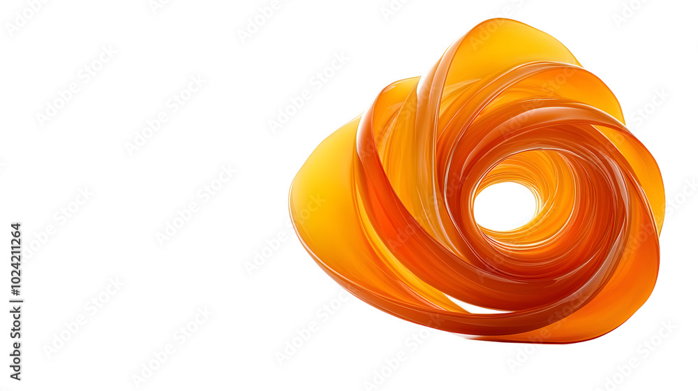 Poster a high-resolution image of an orange swirl against a white background, showcasing a subtle reflectio
