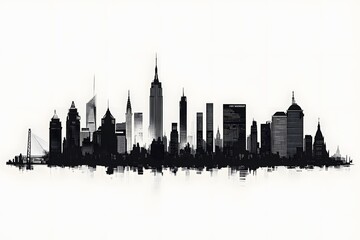 Obraz premium Black and White Skyline of a City with Tall Buildings and a Bridge
