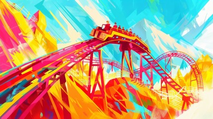 Abstract illustration of an amusement park, capturing the energy and excitement of the environment
