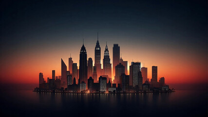 Obraz premium A sleek silhouette of a city's architecture at dusk.