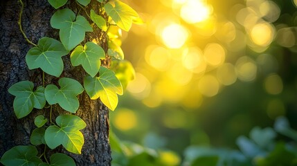 Obraz premium Green Vines Climbing Up a Tree Trunk in Soft Light