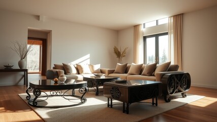 Fototapeta premium Minimalist Living Room Interior Design in Tilt-Shift Photography Style for Modern Homes
