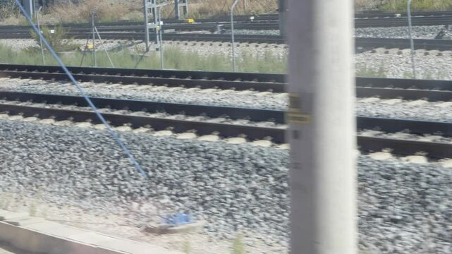 Multiple railroad tracks with gravel ballast