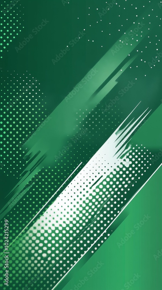Poster Abstract green background with dynamic dotted patterns and streaks create a vibrant and modern design for various creative applications