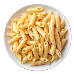 Macaroni on a plate, isolated on a white background, elegantly presented to highlight its deliciousness. PNG
