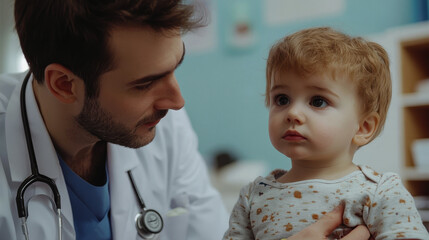 Pediatrician's Day. a pediatrician. a child in a doctor's uniform. The children are at the doctor's office