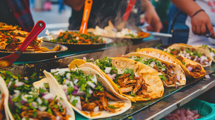Street tacos, complete with fresh toppings and flavorful fillings.