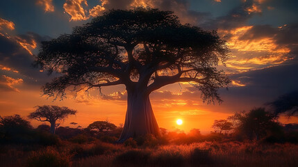 Fototapeta premium baobab tree and sunset