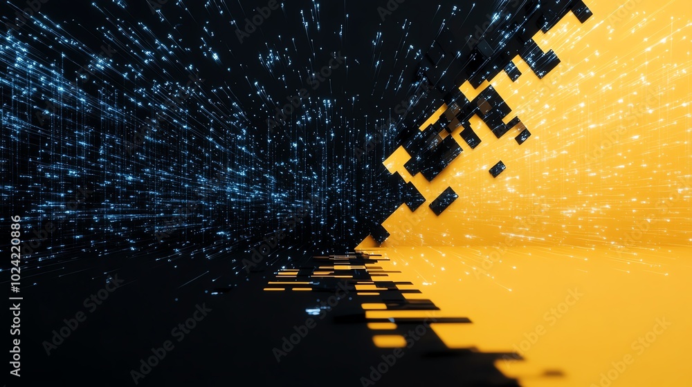 Poster abstract digital background with vibrant colors and pixelated patterns.