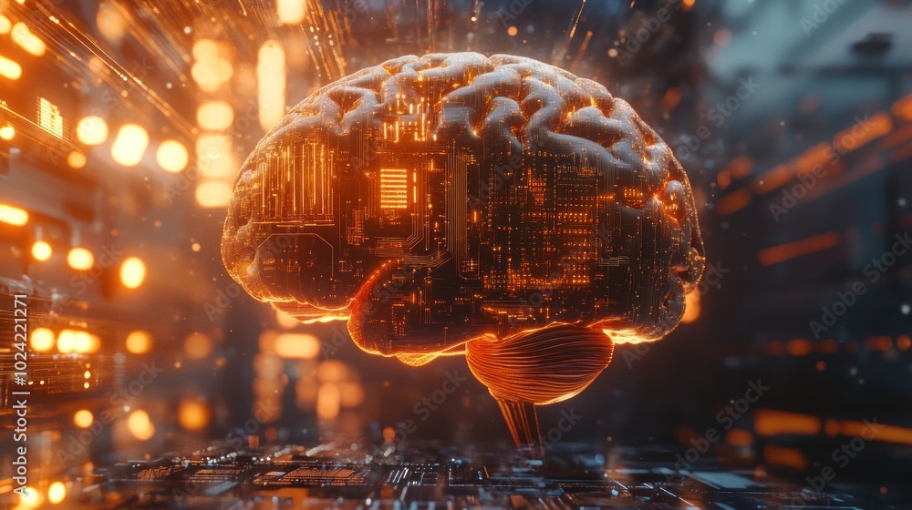 Aufkleber a futuristic brain with circuitry, symbolizing advanced technology and artificial intelligence.