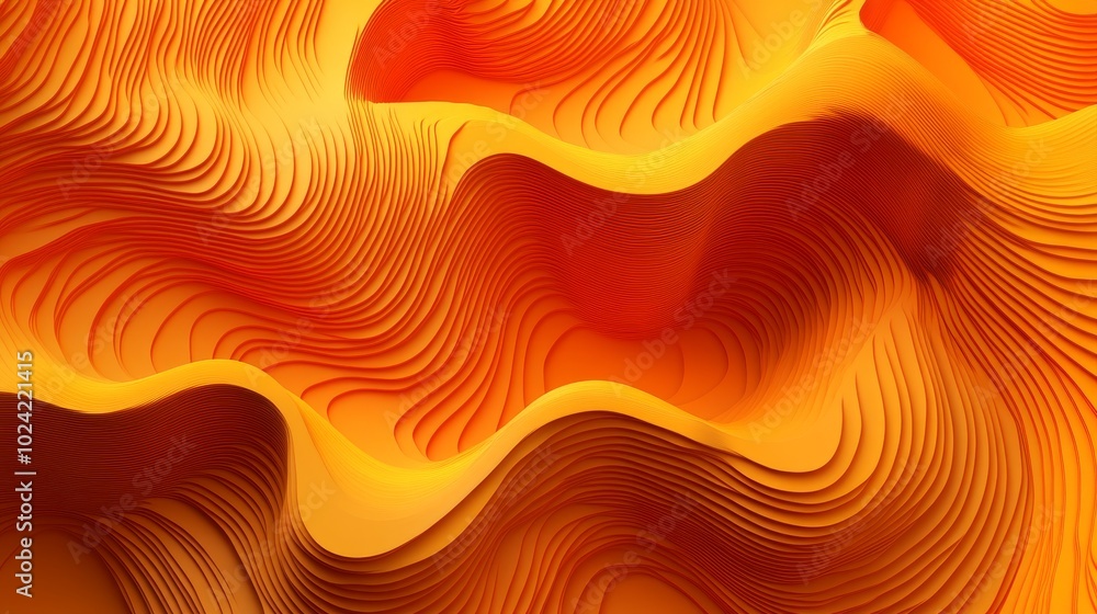Poster this artwork features vibrant, flowing patterns showcasing deep hues of orange and yellow. the waves