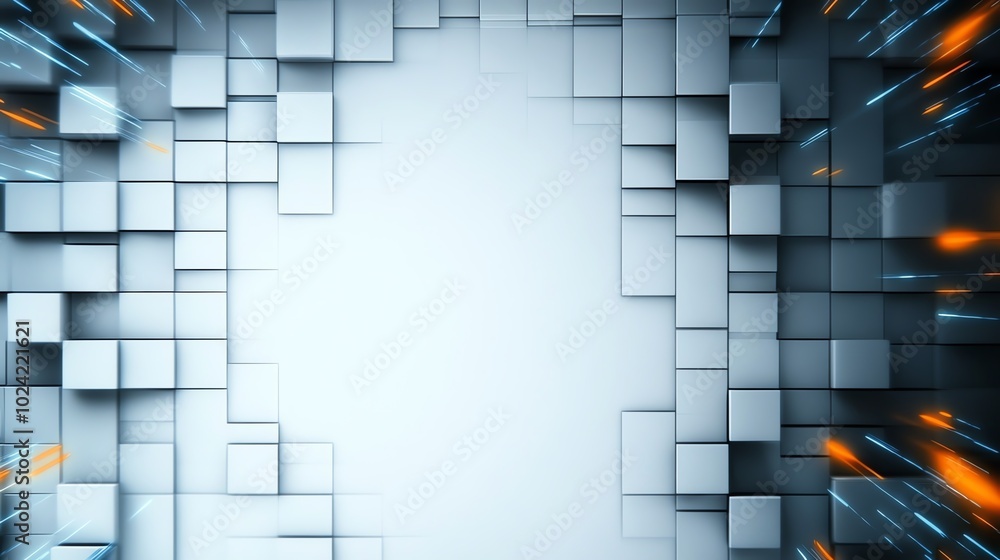 Poster dynamic abstract background with 3d cubes and light effects, suitable for modern design.