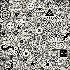 Quirky Hand-Drawn Doodle Pattern, Generative Ai