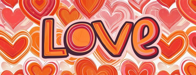 Fototapeta premium 3D word LOVE with heart and rose on pink background, an elegant card with love background