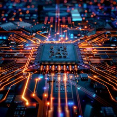 Futuristic technology backdrop highlighting advancements in quantum computing and neural networks.