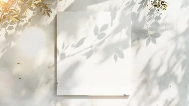 empty white square paper with leaves shadow top view seamless looping overlay 4k virtual video animation background