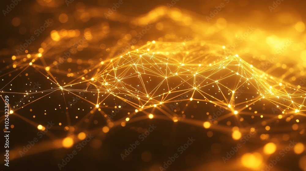 Aufkleber a radiant network of golden nodes and lines shines brightly against a dark backdrop, creating a vivi
